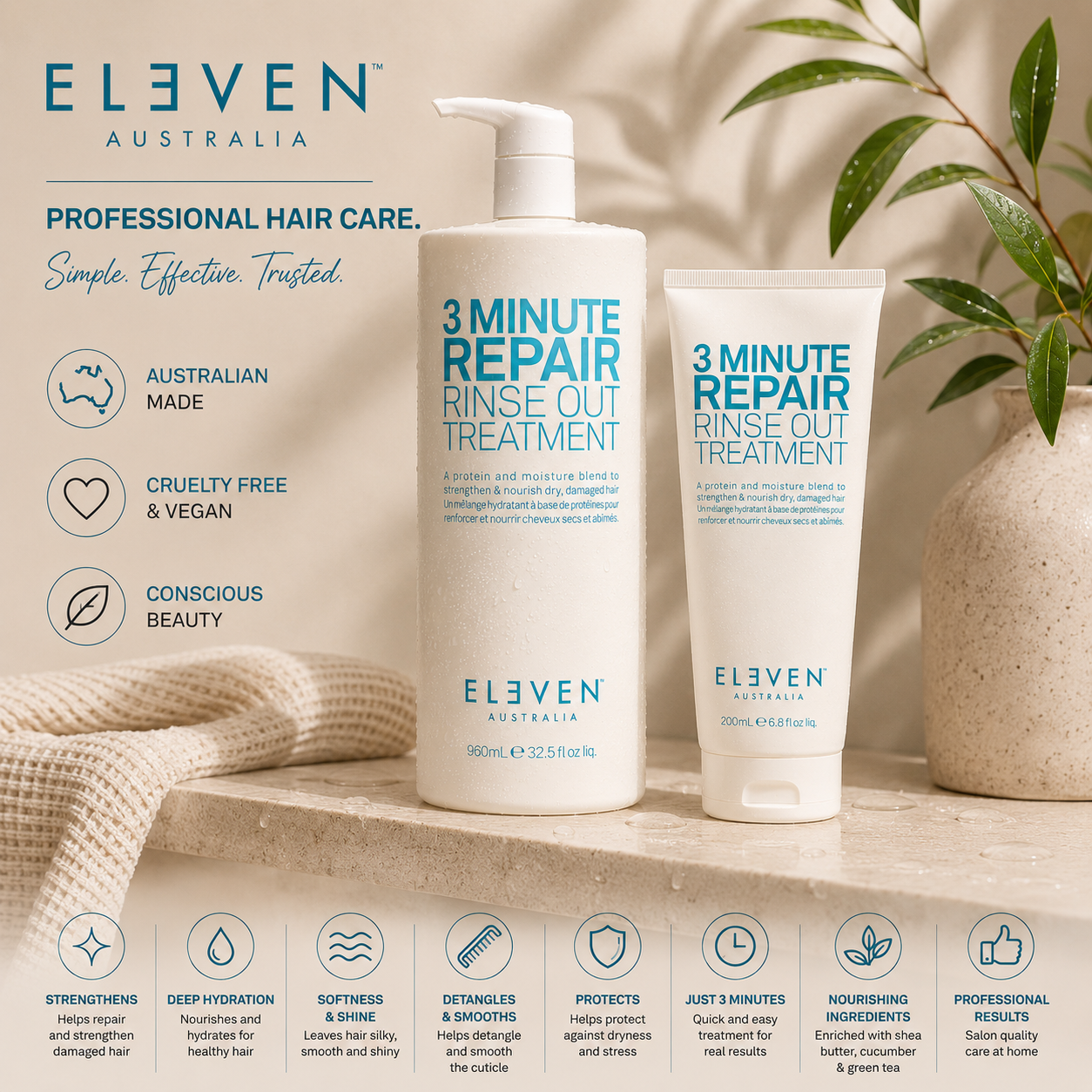 Eleven Australia 3 Minute Repair Rinse Out Treatment 960mL