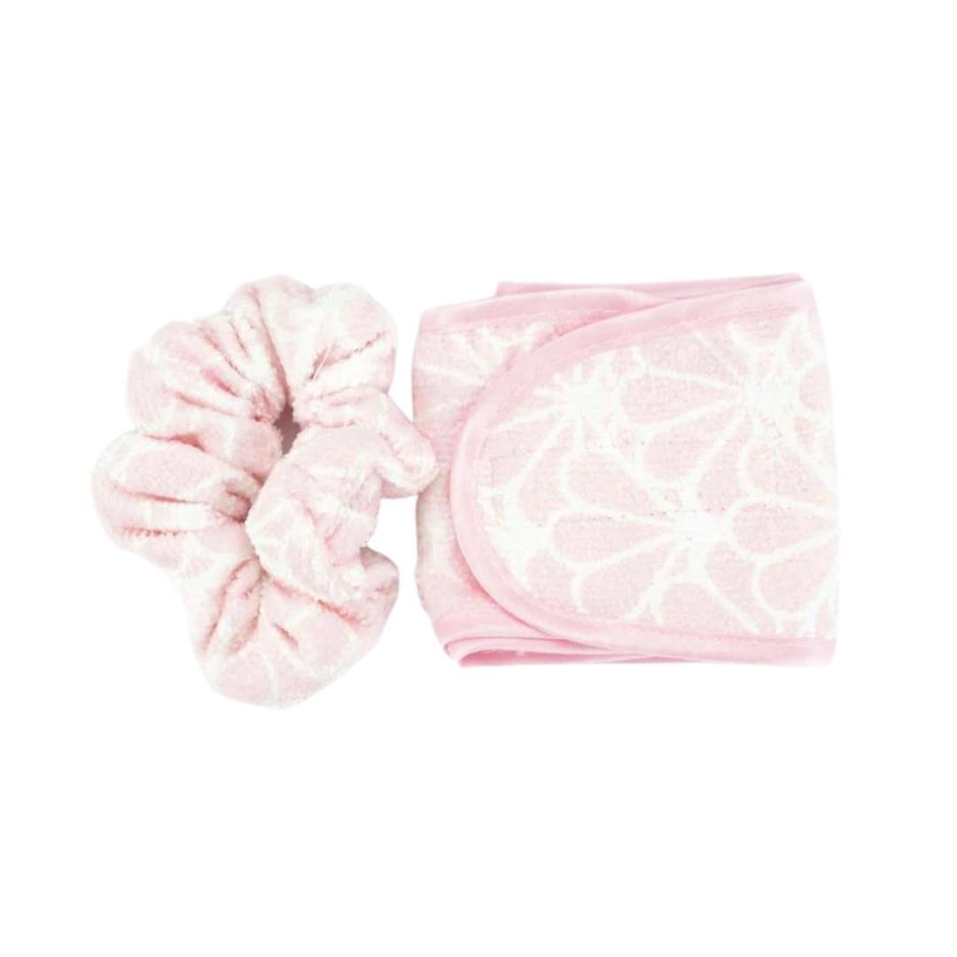 Lemon Lavender Microfiber Scrunchie & Headband Duo - Pink Art Deco