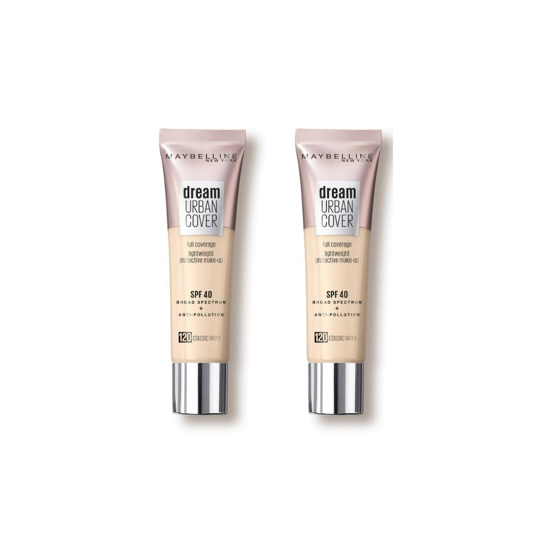 2 x Maybelline Dream Urban Cover Full Coverage SPF40 30mL - 120 Classic Ivory