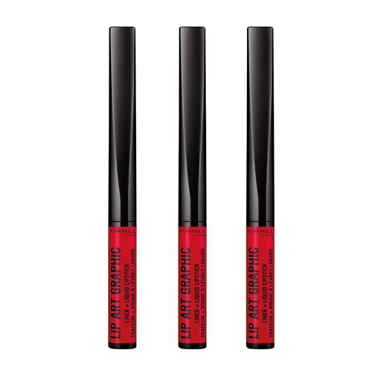 3 x Rimmel London Lip Art Graphic 2 in 1 Liner and Liquid Lipstick 1.8mL - 610 Hot Spot