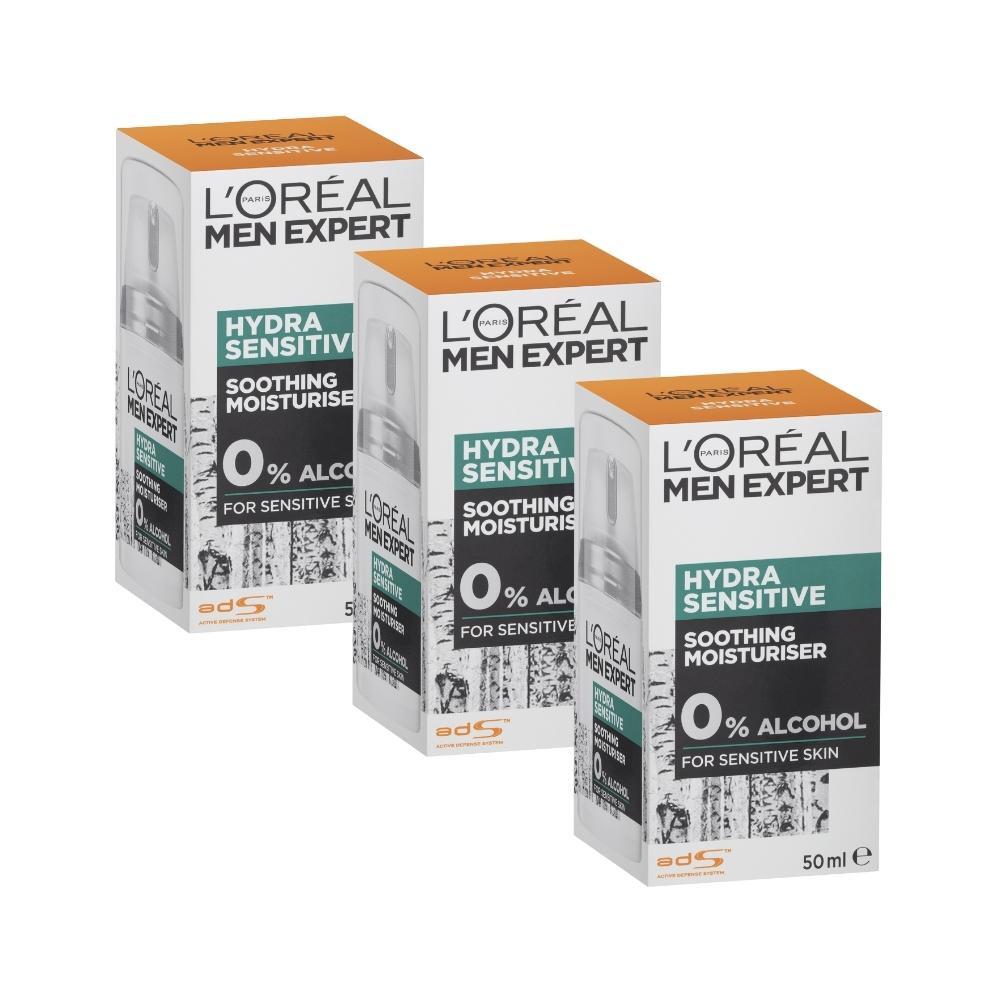 3 x L'Oreal Paris Men Expert Hydra Sensitive Birch Sap Enriched Moisturiser 50mL