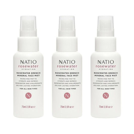 3 x Natio Rosewater Drench Mineral Face Mist 75mL