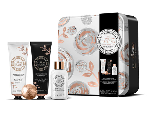 The Luxury Bathing Company Sparkling Rose & Geranium Mini Bathing 4 Piece Gift Set