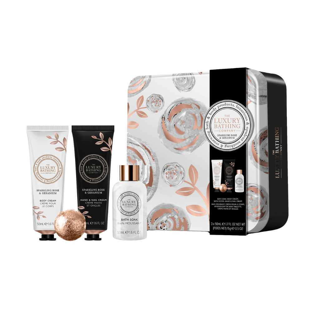 The Luxury Bathing Company Sparkling Rose & Geranium Mini Bathing 4 Piece Gift Set