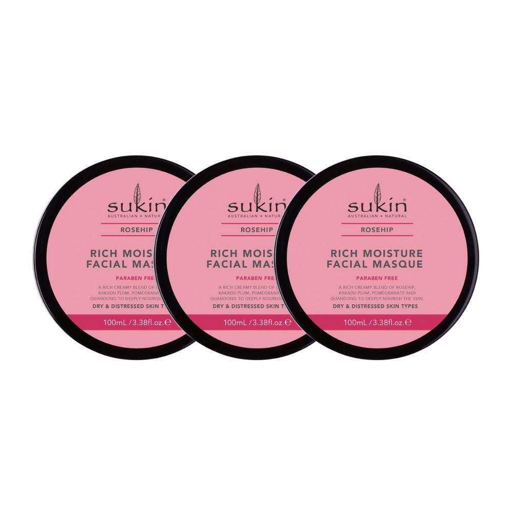 3 x Sukin Rosehip Rich Moisture Facial Masque 100mL