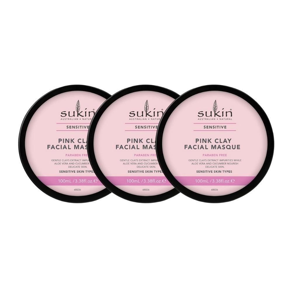 3 x Sukin Sensitive Pink Clay Facial Masque 100mL