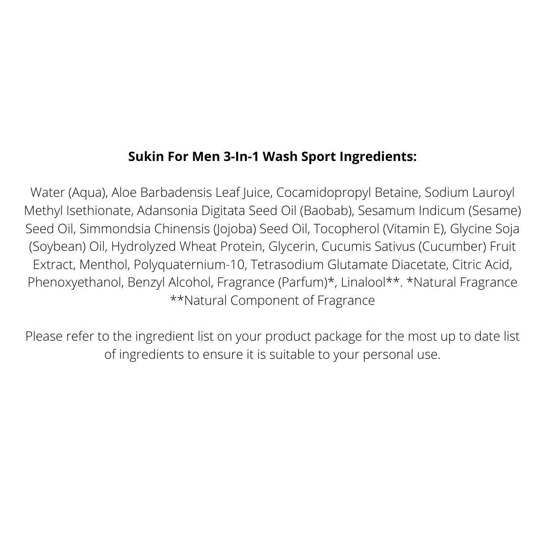 2 x Sukin For Men 3-In-1 Wash Sport 500mL