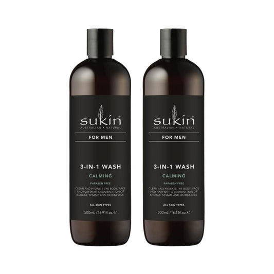 2 x Sukin For Men 3-In-1 Wash Calming 500mL