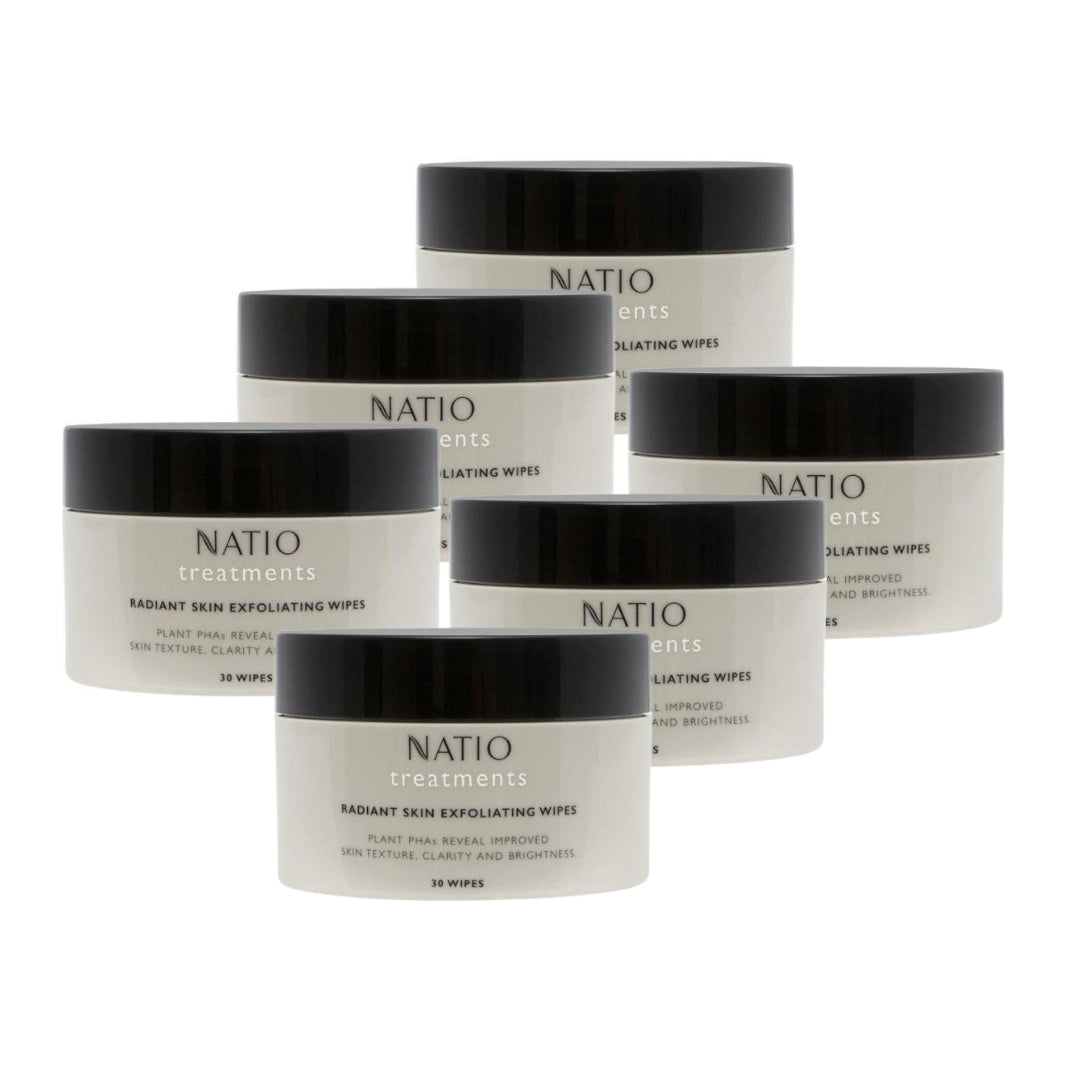 6 x Natio Treatments Radiant Skin Exfoliating Wipes - 30 Wipes