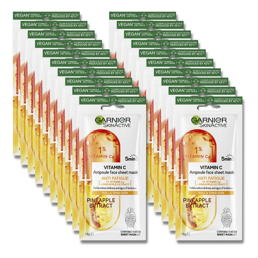 20 x Garnier SkinActive Vitamin C Anti-Fatigue Ampoule Sheet Mask 15g - Pineapple Extract