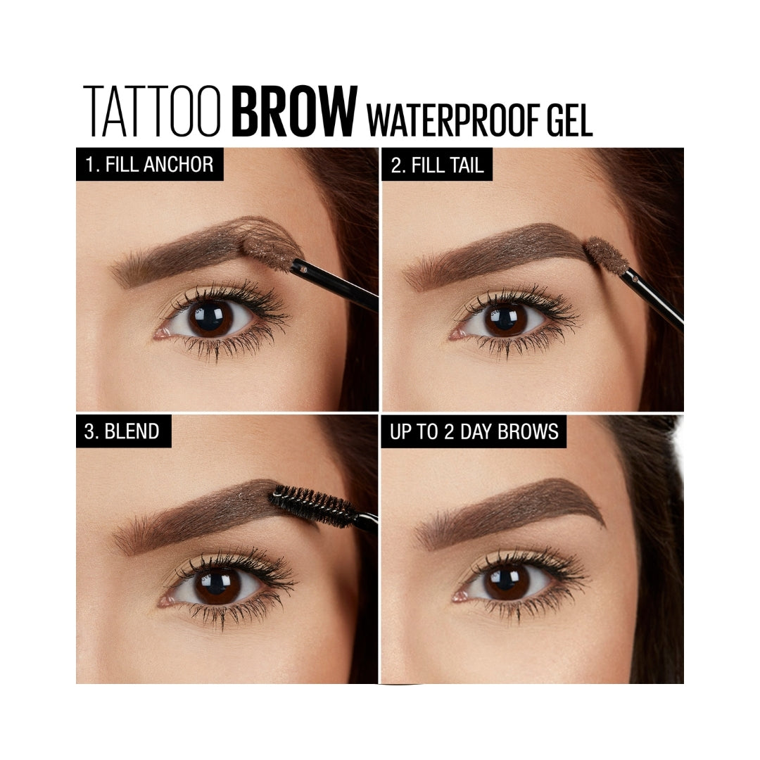 2 x Maybelline Tattoo Studio Waterproof Brow Gel 6.8mL - 260 Deep Brown