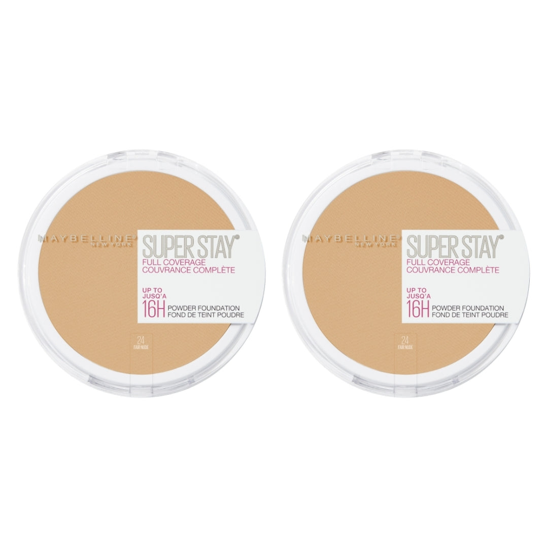 2 x Maybelline SuperStay 16HR Full Coverage Powder Foundation 9g - 24 Fair Nude