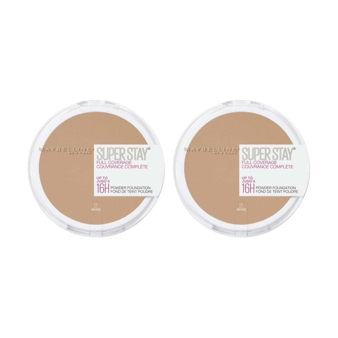 2 x Maybelline SuperStay 16HR Full Coverage Powder Foundation 9g - 21 Nude Beige