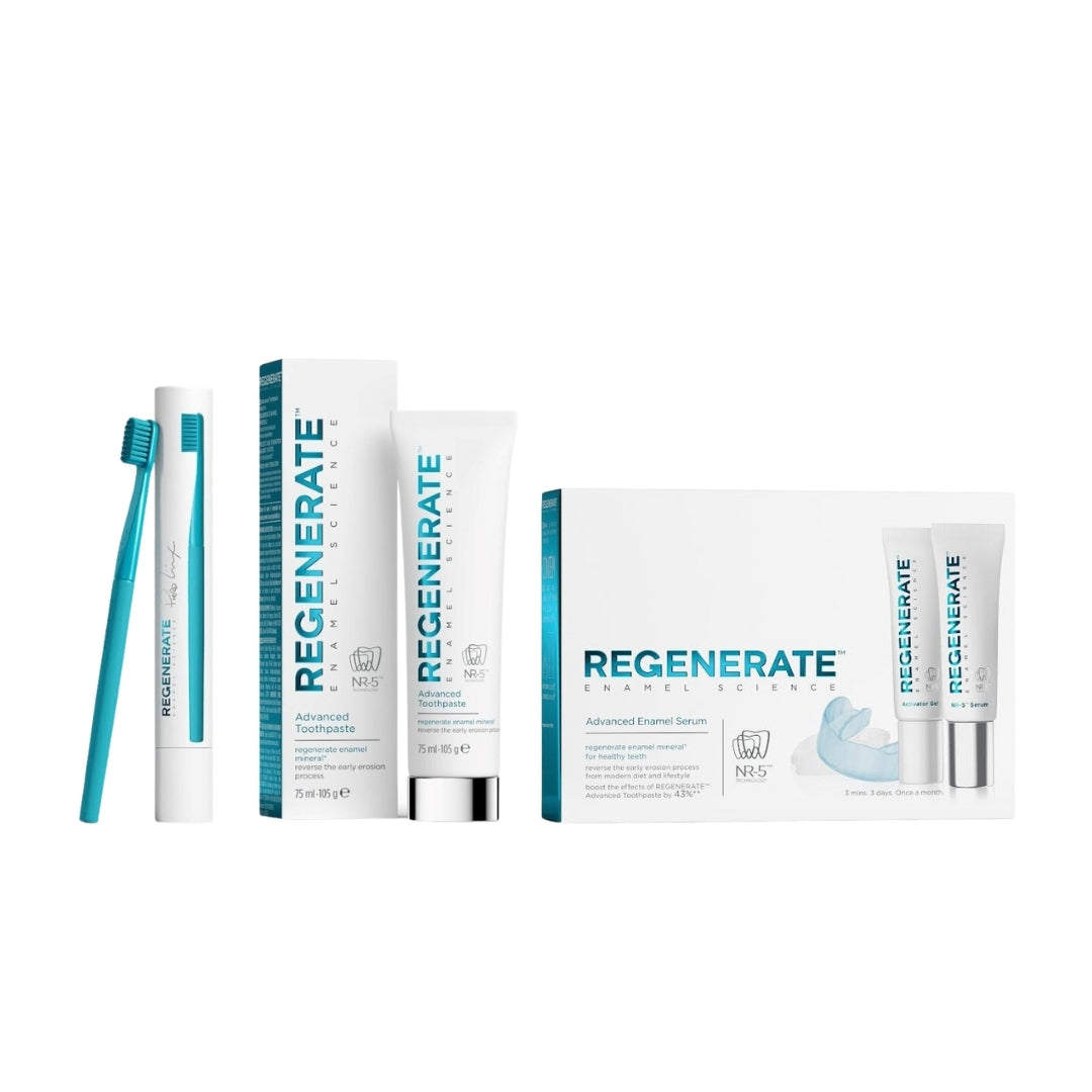 Regenerate Enamel Science Advanced Toothpaste, Serum + Toothbrush Bund ...