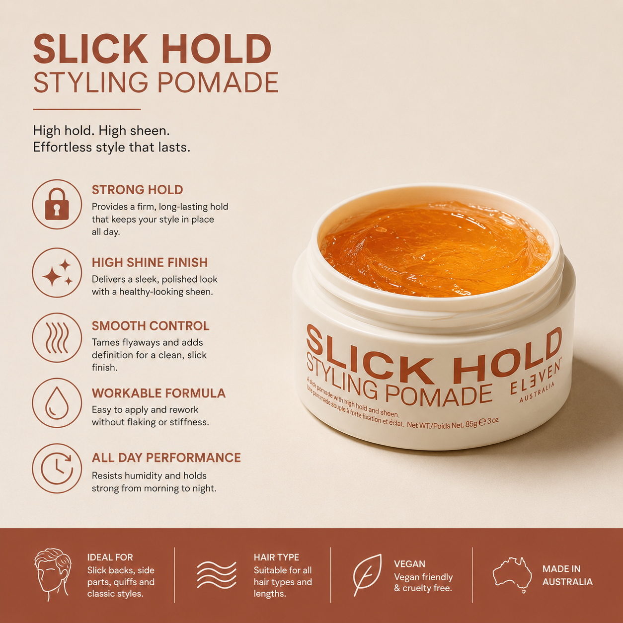 Eleven Australia Slick Hold Styling Pomade 85g
