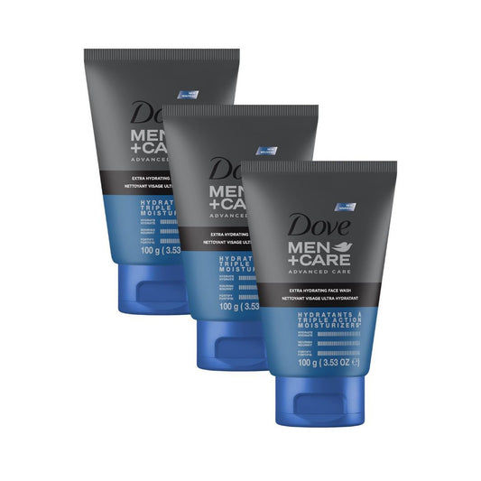 3 x Dove Men+Care Extra Hydrating Face Wash 100g