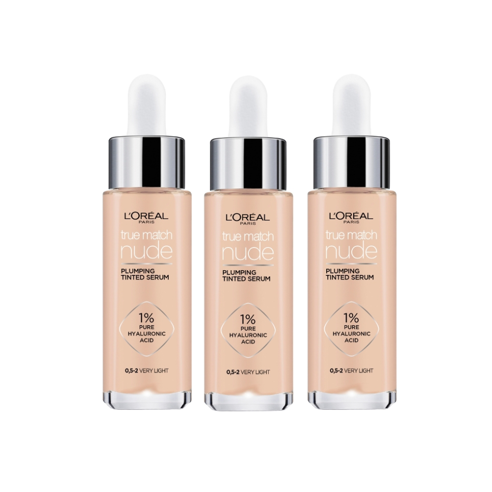 3 x L'Oreal Paris True Match Nude Plumping Tinted Serum 30mL - 0.5-2 Very Light