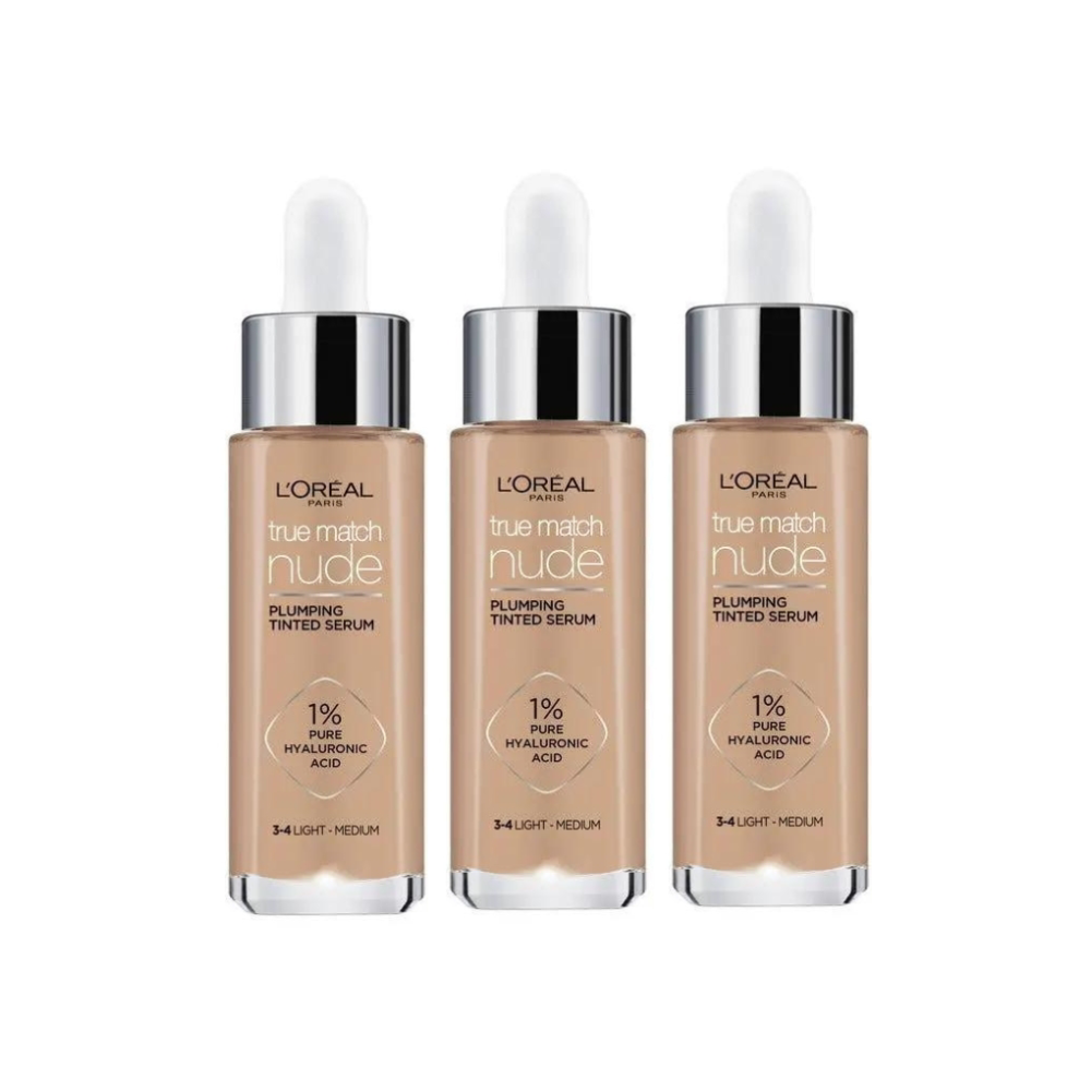 3 x L'Oreal Paris True Match Nude Plumping Tinted Serum 30mL - 3-4 Light Medium