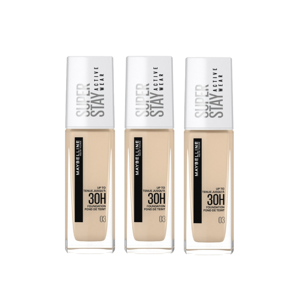 3 x Maybelline SuperStay Active Wear 30HR Longwear Foundation 30mL - 03 True Ivory