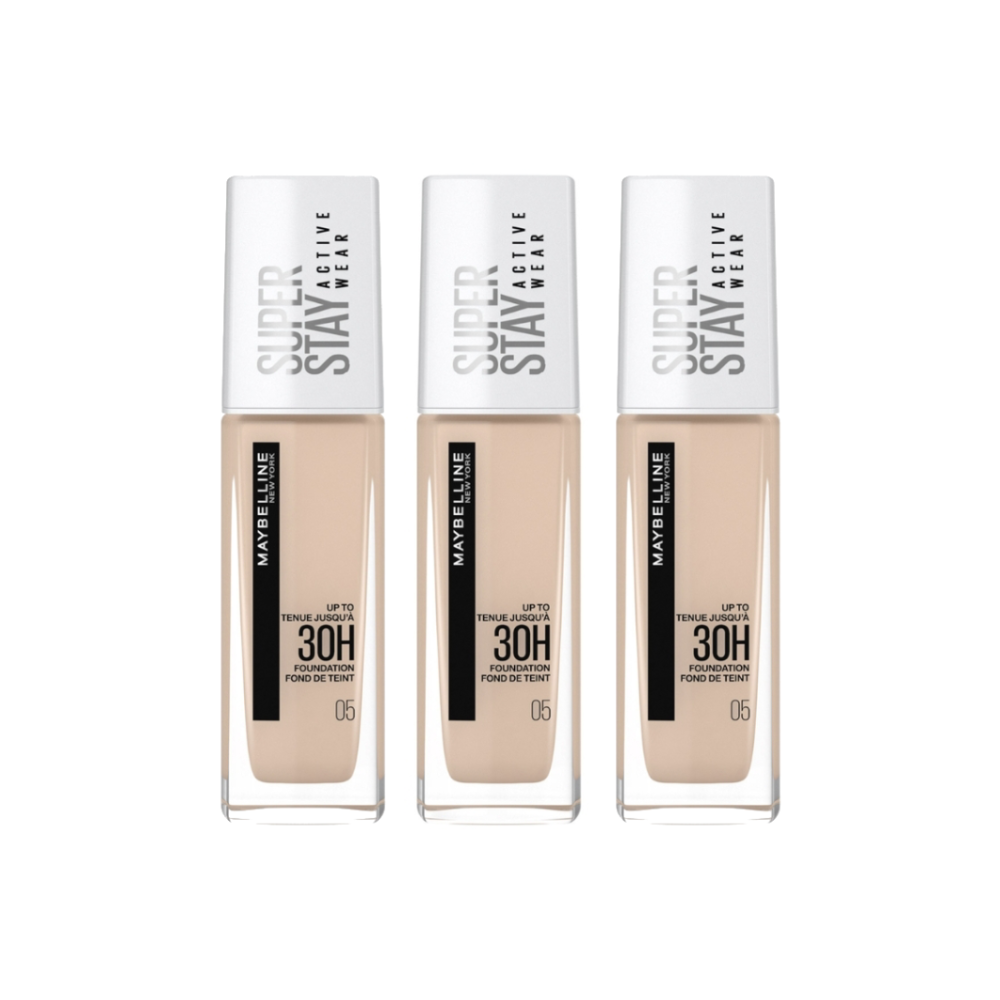 3 x Maybelline SuperStay Active Wear 30HR Longwear Foundation 30mL - 05 Light Beige