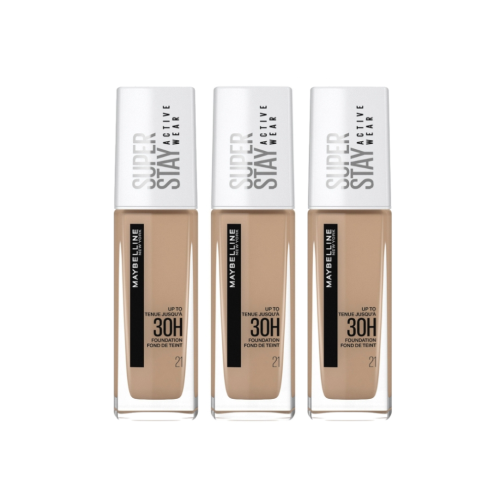 3 x Maybelline SuperStay Active Wear 30HR Longwear Foundation 30mL - 21 Nude Beige