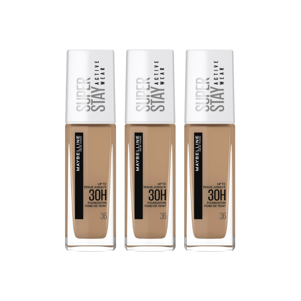 3 x Maybelline SuperStay Active Wear 30HR Longwear Foundation 30mL - 36 Warm Sun