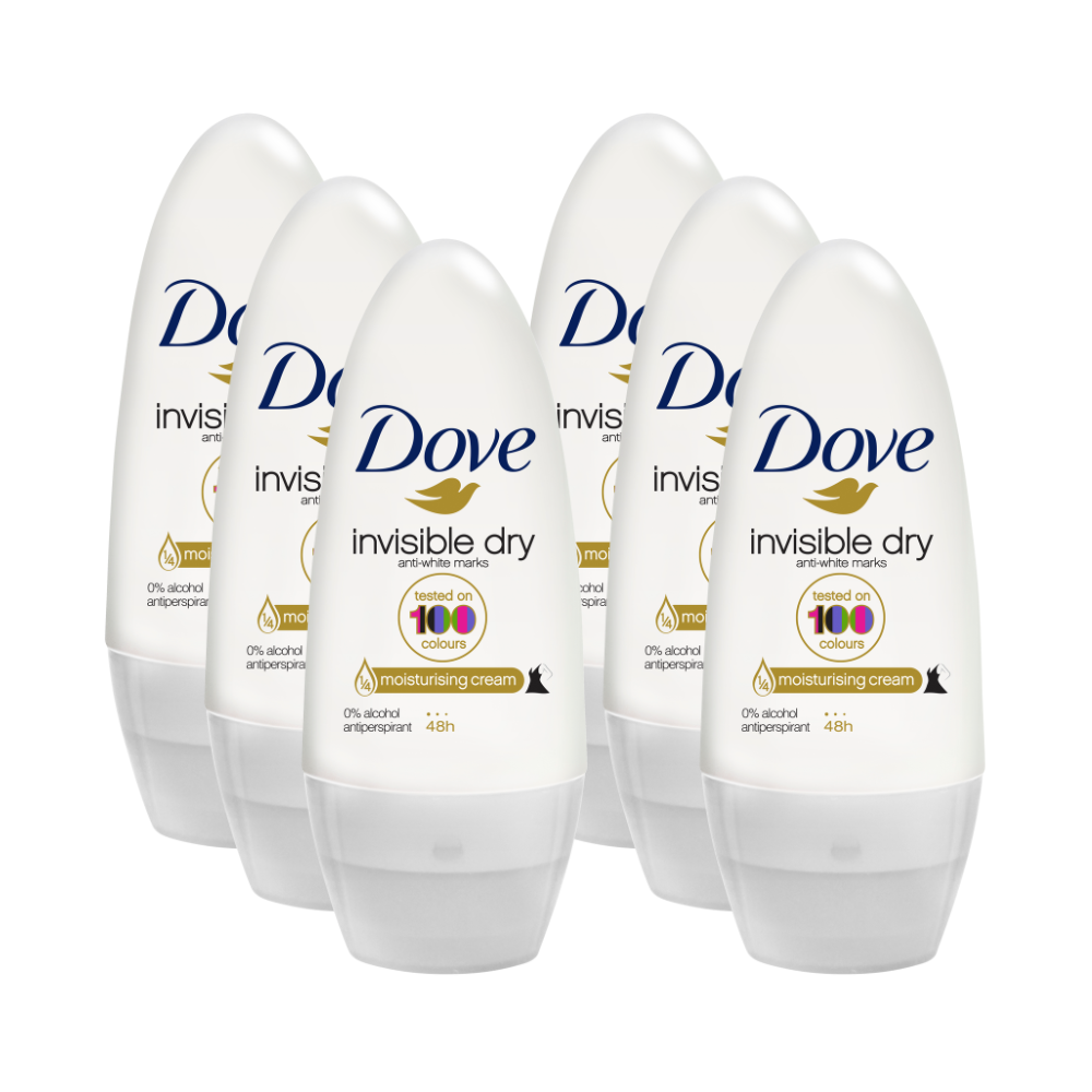 Dove Invisible Rolon 6 x Dove Invisible Dry Deodorant Roll On Anti-White Marks 50mL – On ...