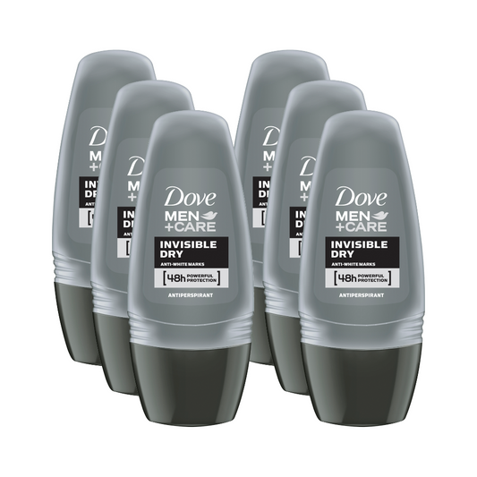6 x Dove Men+Care Invisible Dry Deodorant Roll On Anti-White Marks 50mL