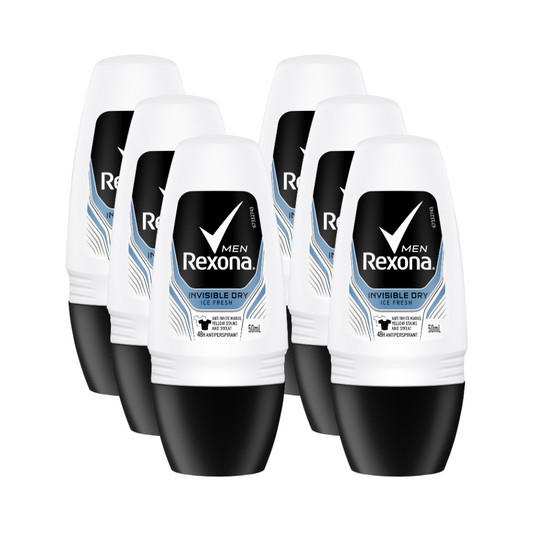 6 x Rexona Men Invisible Dry Deodorant Roll On Ice Fresh 50mL