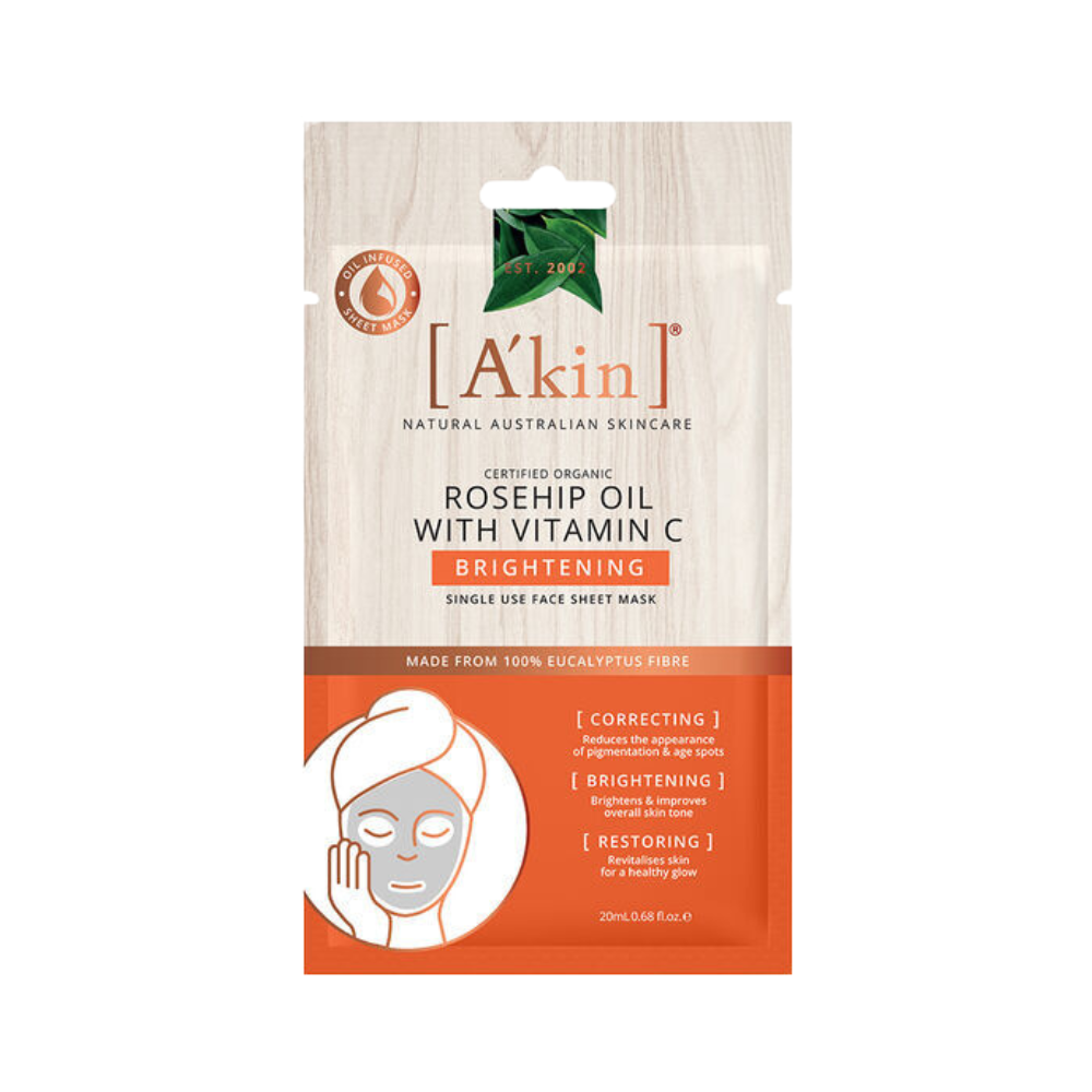 10 x A'kin Brightening Rosehip Oil With Vitamin C Sheet Mask 20mL