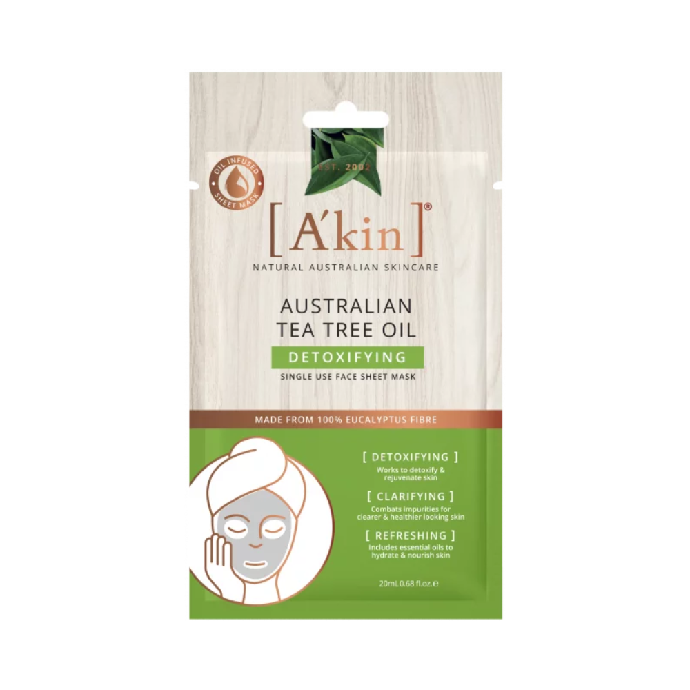 10 x A'kin Detoxifying Australian Tea Tree Oil Sheet Mask 20mL