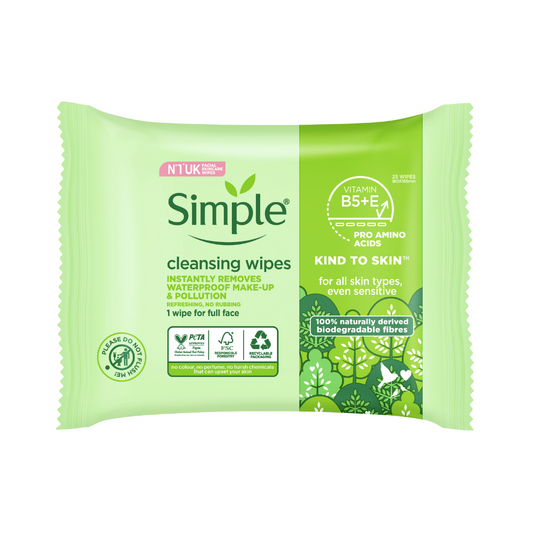 6 x Simple Cleansing Face Wipes 25Pk
