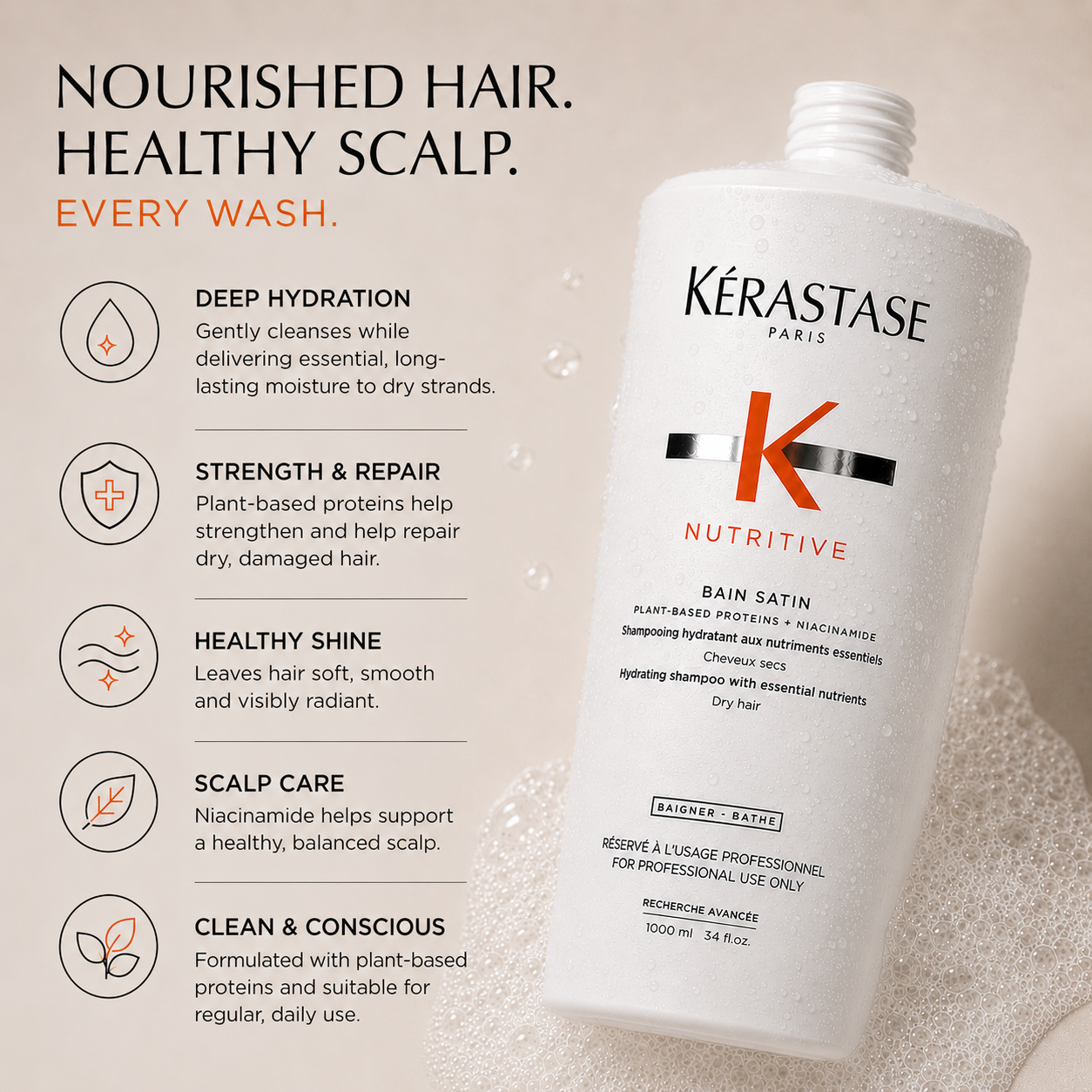 Kerastase Nutritive Bain Satin Hydrating Shampoo 1 Litre/1000mL