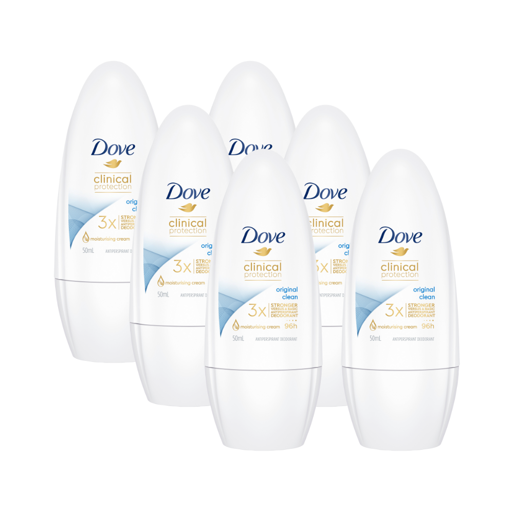 6 x Dove Clinical Protection Deodorant Roll On Original Clean 50mL