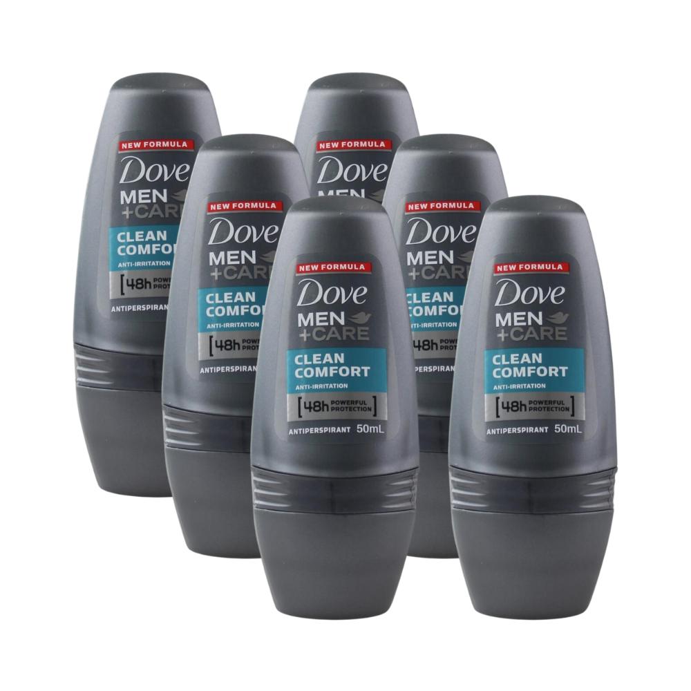 6 x Dove Men+Care Deodorant Roll On Clean Comfort 50mL