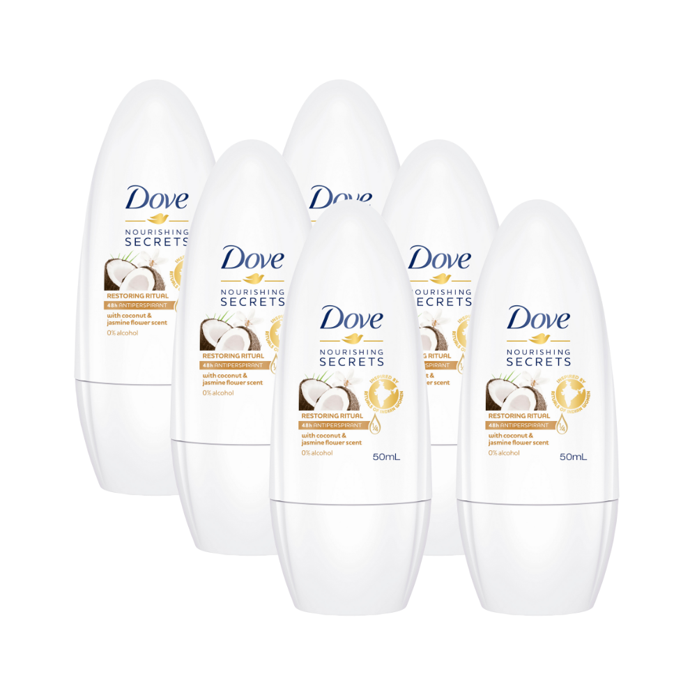 6 x Dove Nourishing Secrets Deodorant Roll On Coconut & Jasmine Flower 50mL