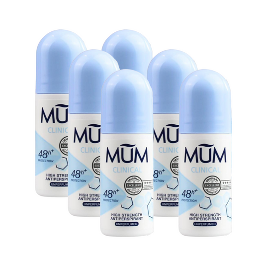 6 x Mum Clinical Roll On Anti-Perspirant Unperfumed 50mL