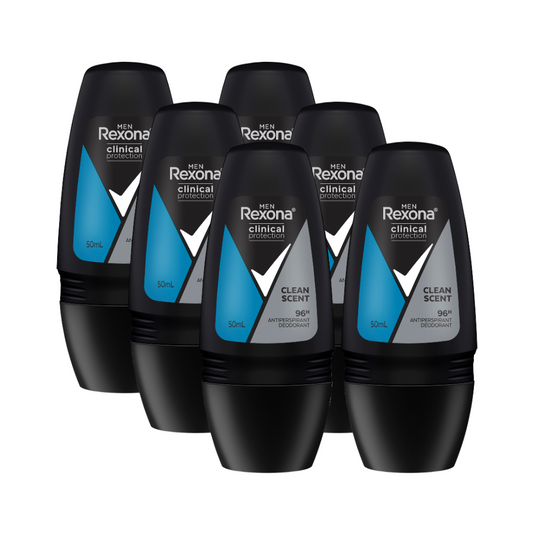 6 x Rexona Men Clinical Protection Deodorant Roll On Clean Scent 50mL