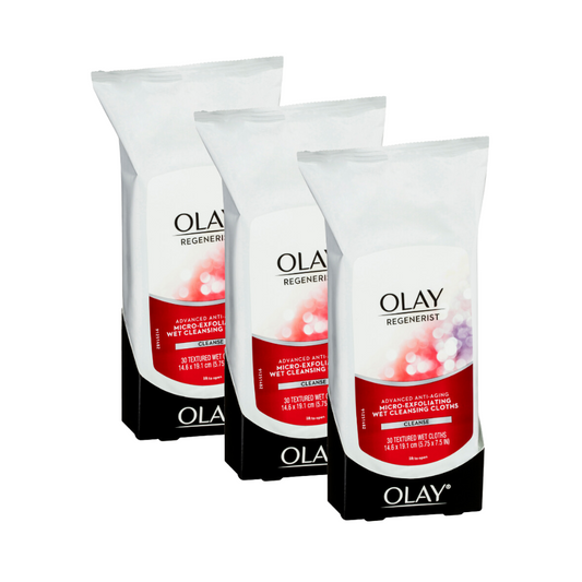 3 x Olay Regenerist Micro Exfoliating Wet Cleansing Cloths 30Pk