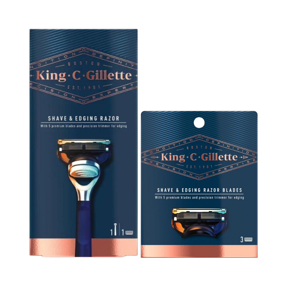 King C. Gillette Shave & Edging Razor Handle + 4 Blades – On Trend Beauty