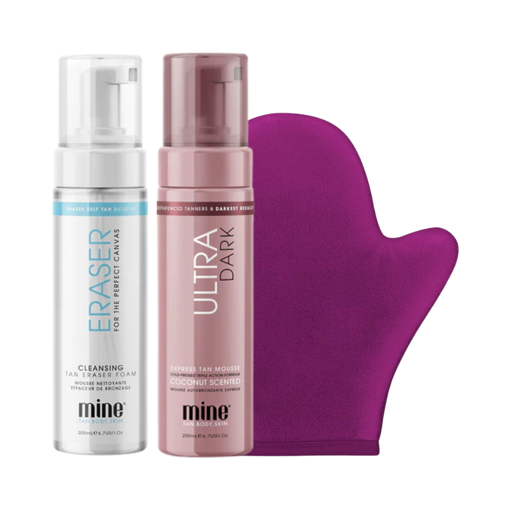 MineTan Ultra Dark Self Tan Foam, Applicator Mitt & Tan Eraser Set