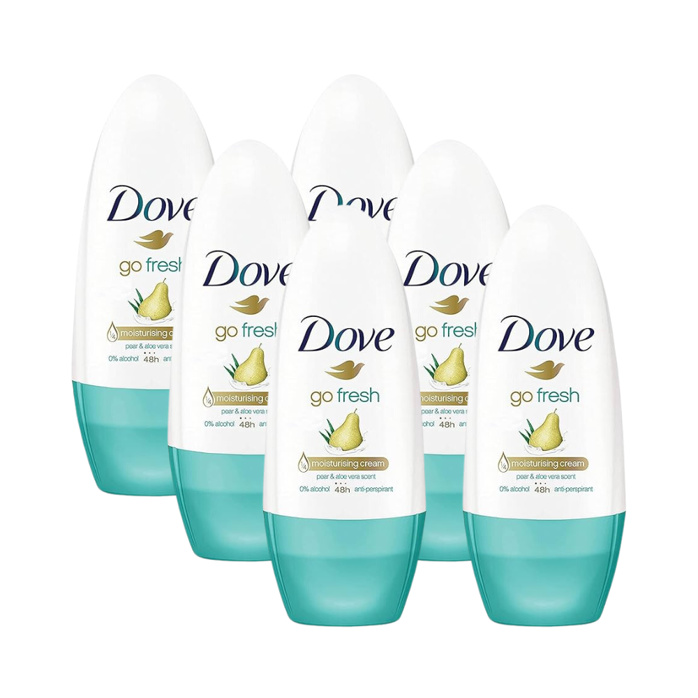 6 x Dove Go Fresh Deodorant Roll On Pear & Aloe Vera 50mL