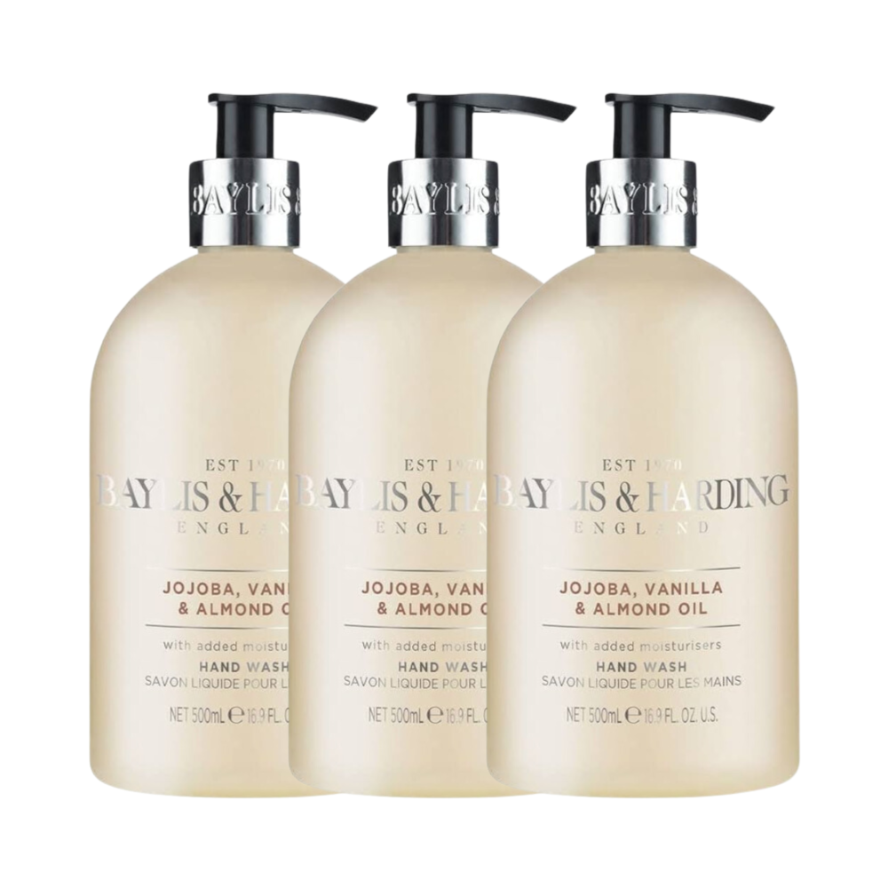 3 x Baylis & Harding Hand Wash Jojoba, Vanilla & Almond Oil 500mL