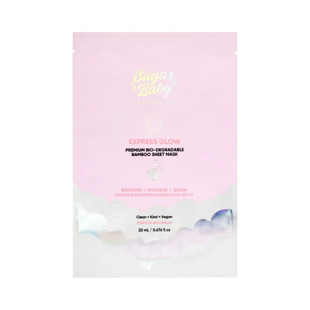 10 x SugarBaby Express Glow Premium Biodegradable Bamboo Sheet Face Mask 20mL