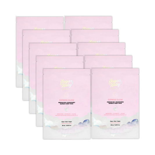 10 x SugarBaby Express Glow Premium Biodegradable Bamboo Sheet Face Mask 20mL