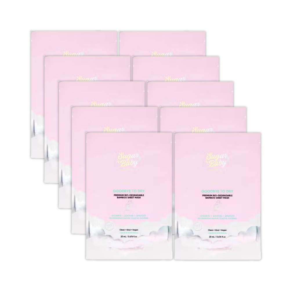 10 x SugarBaby Goodbye to Dry Premium Biodegradable Bamboo Sheet Face Mask 20mL