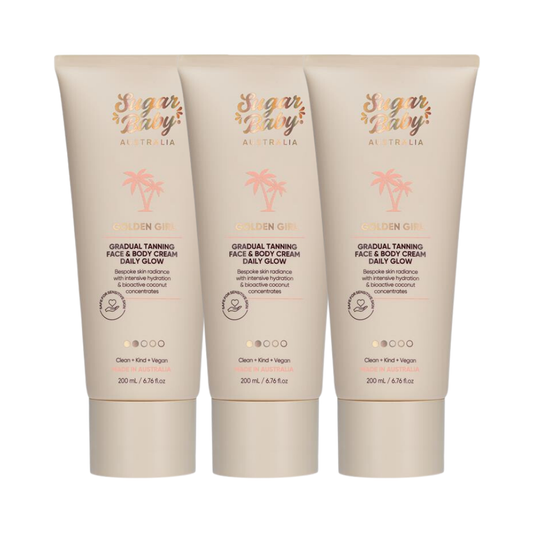 3 x SugarBaby Golden Girl Gradual Tanning Face & Body Cream Daily Glow 200mL