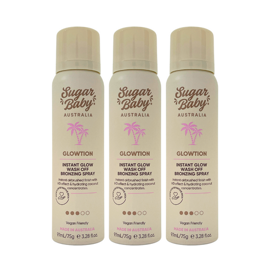 3 x SugarBaby Glowtion Instant Glow Wash Off Tan Bronzing Spray 97mL