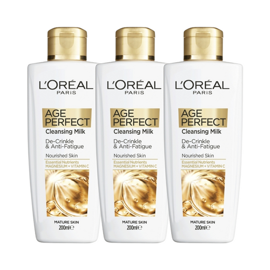 3 x L'Oreal Paris Age Perfect De-Crinkle & Anti-Fatigue Cleansing Milk 200mL