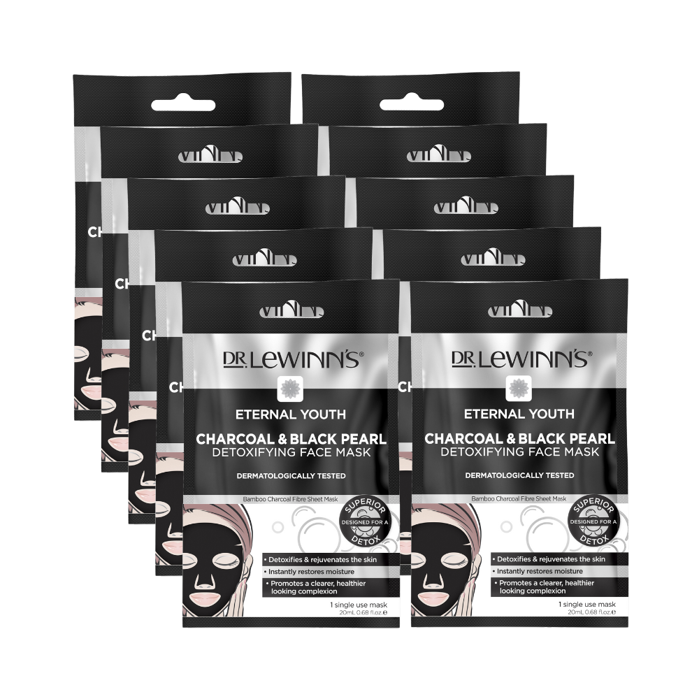 10 x Dr. LeWinn's Charcoal & Black Pearl Detoxifying Sheet Face Mask 20mL